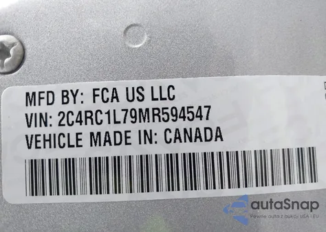 2021 Chrysler Pacifica Hybrid Touring L z USA, uszkodzony, nr VIN 2C4RC1L79MR594547